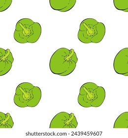 Pattern bell Peppers green hand drawn sketch on white background. Vector illustration