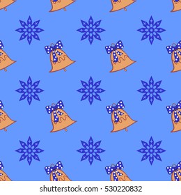 Pattern with a bell and snowflake. Happy New Year and Merry Christmas. 