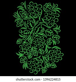 The pattern of berries and leaves. Illustration drawn by hand