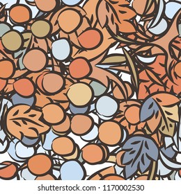 Pattern of berries and leaves. Seamless pattern, bright, painted