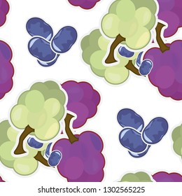 Pattern Berry mix of grapes and blueberries. Seamless pattern for design postcard, site or wrapping paper. Vector, esp10.