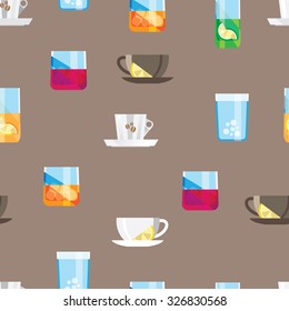 The pattern of the beverage. It consists of alcohol, coffee, tea, juice. brown background. random composition.