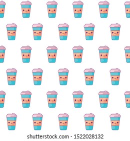 pattern of beverages coffee kawaii style vector illustration design