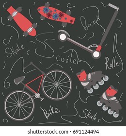 Pattern from a bicycle, skateboard, scooter and rollers