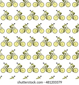 Pattern with bicycles. Background with cyclists. Cute pattern.