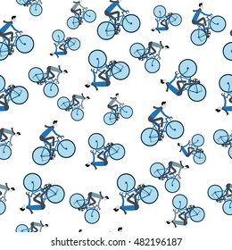 Pattern with bicycles. Background with cyclists. Cute pattern.