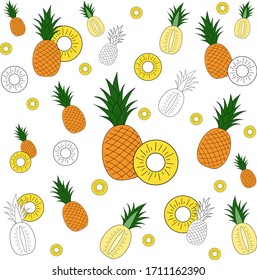 Pattern with big colorful pineapple and yellow slices