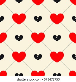 A pattern of big red heart and small black broken heart.