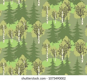 Pattern of birch and spruce forest. Vector illustration