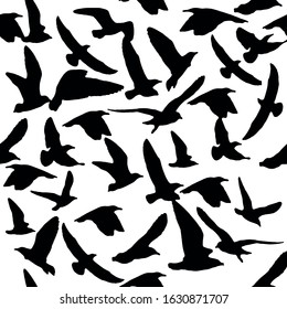 Pattern of bird elements. Figure silhouette ravens black and white. Suitable for printing on textiles, dresses, leggings, t-shirts.