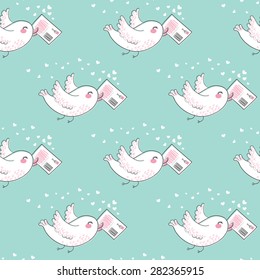 Pattern with bird and love letter