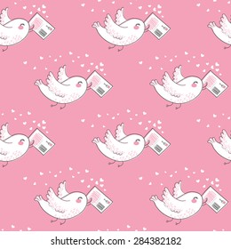 Pattern with bird and love letter