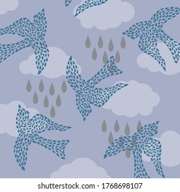 Pattern Bird Raindrop Fabric Background