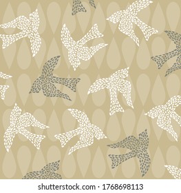 Pattern Bird Raindrop Fabric Background