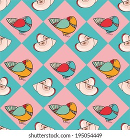 pattern with birds and apples