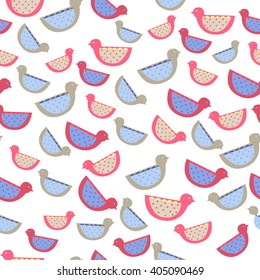 Pattern with birds. Background with cute animals. Spring background. Children's pattern