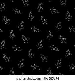 Pattern with birds. Black background. Vector seamless.