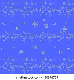 pattern with birds blue yellow contours