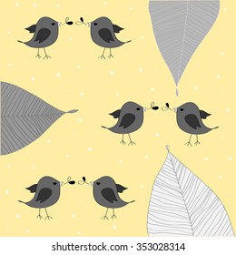 pattern of birds and flowers and leafs abstract background, vector