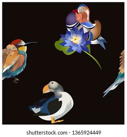 pattern with birds and fruits