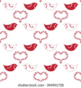 Pattern with birds and heart