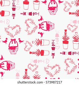 Pattern with birds and heart