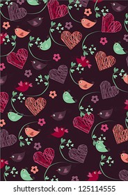 pattern  with birds and hearts