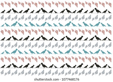 Pattern of birds and leaves in neutral colors