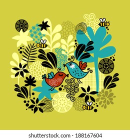 Pattern with birds in love. Vector background.