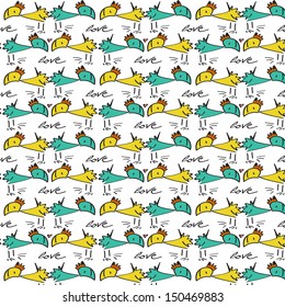 Pattern with birds in love.Seamless pattern on white background.Vector.