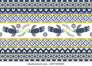 patrón con pájaros Patrón sin fisuras de Vector tribal navajo. Ornamento nativo americano. Estilo étnico de decoración suroeste. Adorno geométrico Ikat Boho. Patrón sin fisuras de Vector. Alfombra de manta mexicana. Tejidos