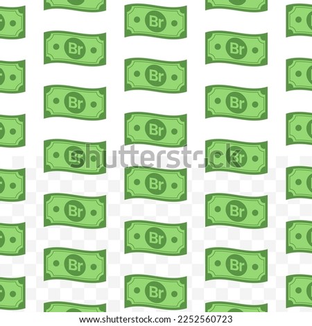 Pattern of birr ethiopia banknotes on transparent background with mini doodle (icon) and green color. Vector Illustration