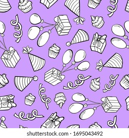 felicitaciones navideñas por cumpleaños envolver papel pintado sin fisuras ilustración banner tarjeta de saludo esquema cupcakes vectoriales coloreados globos de regalo
