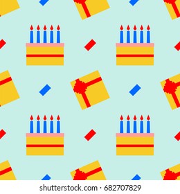 Pattern with birthday objects. Birthday background. Lime green background.