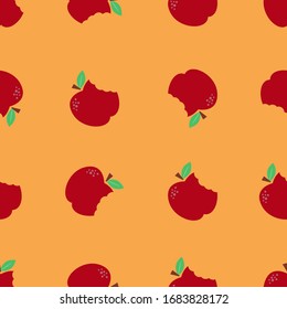 Patrón de una manzana mordida.Antecedentes alimentarios saludables. Imagen modular para editar.