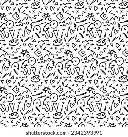 Pattern of black arrows on white background, line style seamless pattern, vector graphics