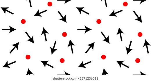 Pattern of black arrows and red dots on a white background creates dynamic visual interest