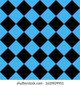 Pattern of black and blue rhombuses. Diagonal checkered background. Diagonal Chess pattern. Argyle plaid. Seamless fabric texture. Vector illustration