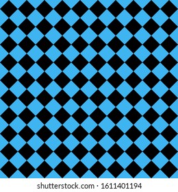 Pattern of black and blue rhombuses. Diagonal checkered background. Diagonal Chess pattern. Argyle plaid. Seamless fabric texture. Vector illustration