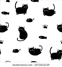 pattern with black cat cartoons