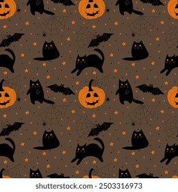 pattern with black cat and pumpkins