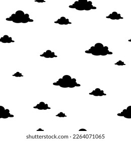 Pattern with black clouds on white background. Seamless vector pattern for children's clothes. 