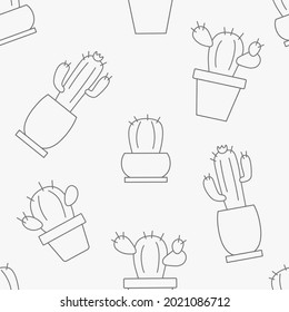 pattern black contour cacti on a white background