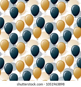Pattern with black and gold balloons. Beautiful and stylish seamless texture. Vector texture. 