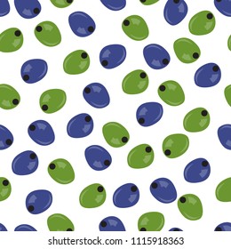 Pattern of black and green olives  for your design, packing, leaflets, signboards. Flat Vector illustration.