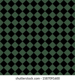 Pattern of black and green rhombuses. Diagonal checkered background. Diagonal Chess pattern. Argyle plaid. Seamless fabric texture. Vector illustration