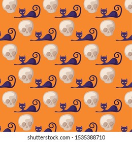 pattern of black halloween cat vector illustration design