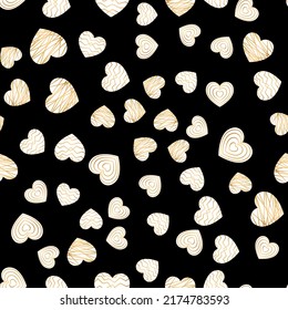 Pattern black heart with golden geometric lines. Elegant border for wedding invitations and cards. Decoration for St. Valentine's Day