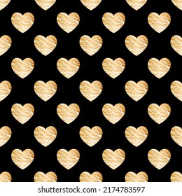 Patrón de corazón negro con líneas geométricas doradas. Borde elegante para invitaciones de boda y tarjetas. Decoración para el Día de San Valentín