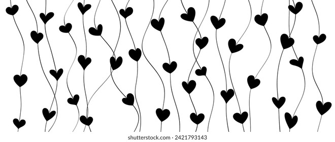 Patrón de corazones negros conectados por líneas delicadas y serpenteantes, ideal para los antecedentes. Ilustración del vector